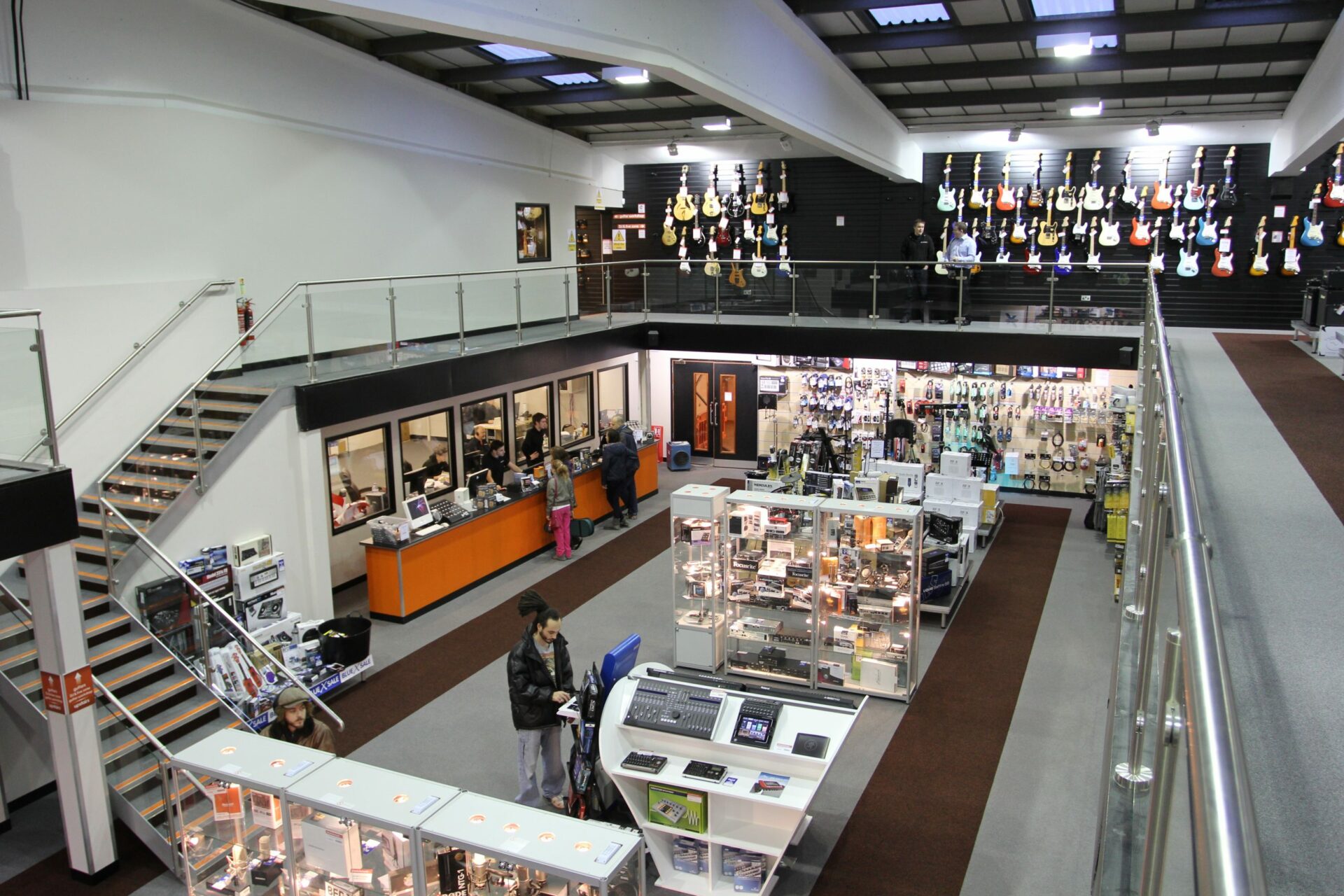 mezzanine floor in music company showroom