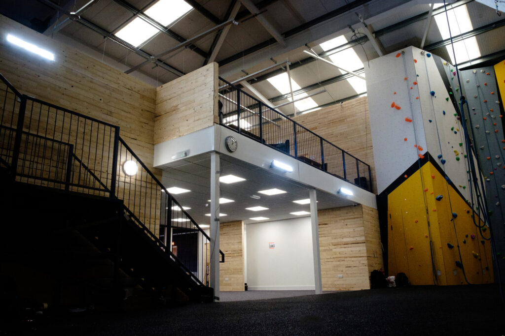 climbing centre with mezzanine and staircase