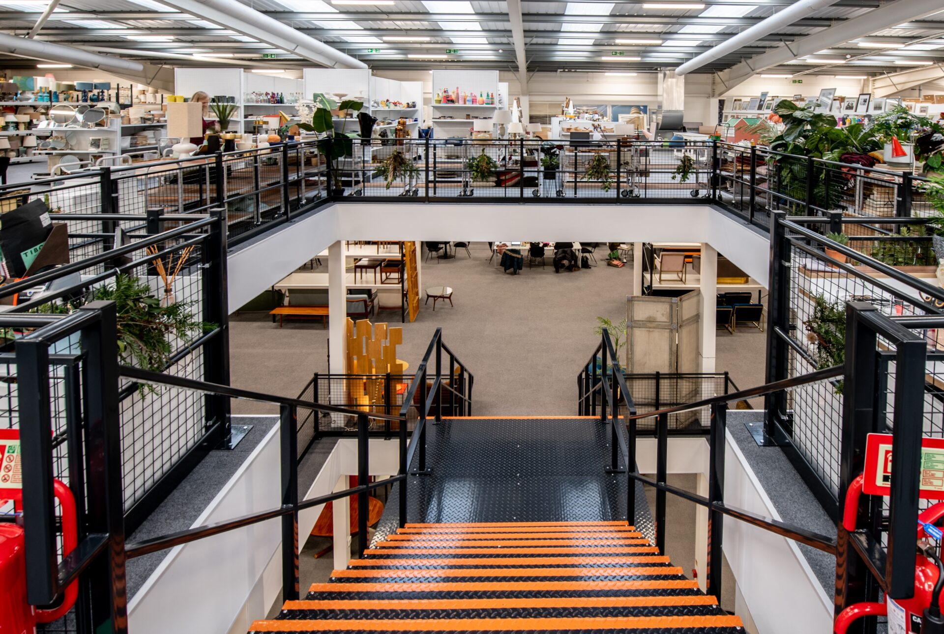 mezzanine floor staircase in retail showroom