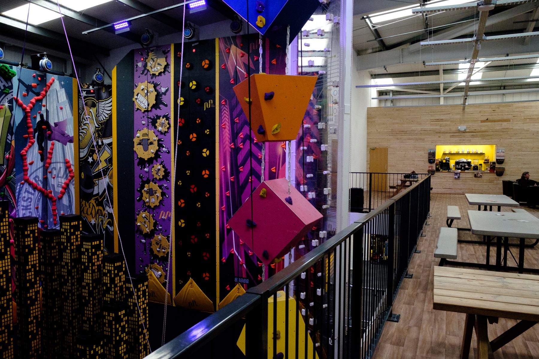 mezzanine with cafe area at climbing centre