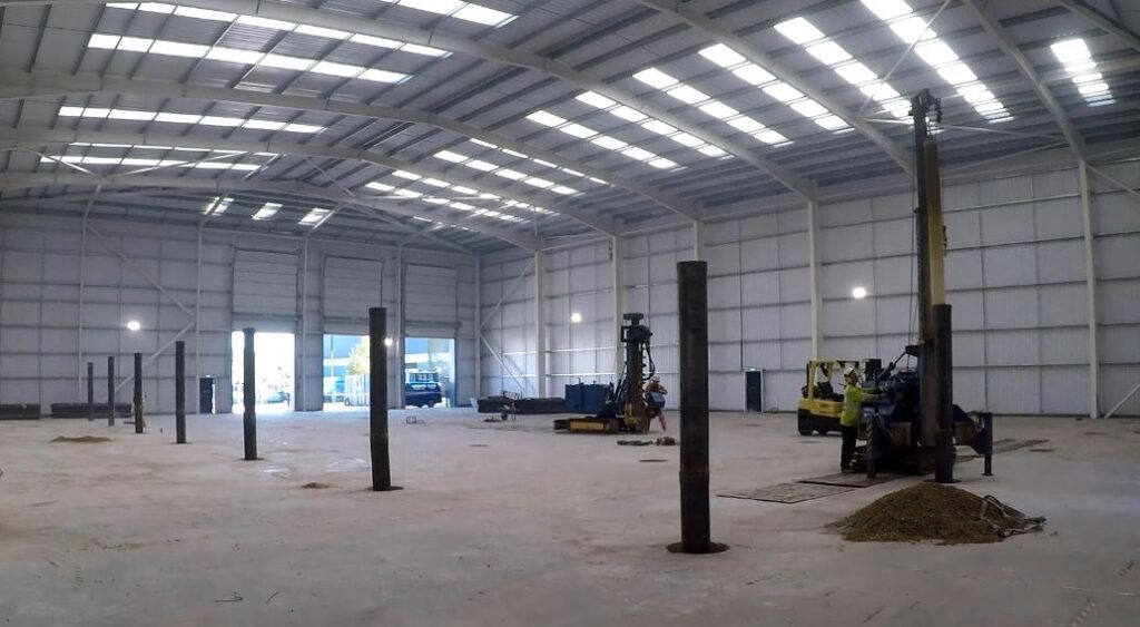 warehouse floor piling in progress