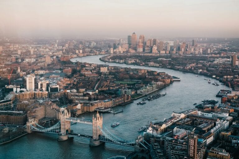 aerial view of london and river thames